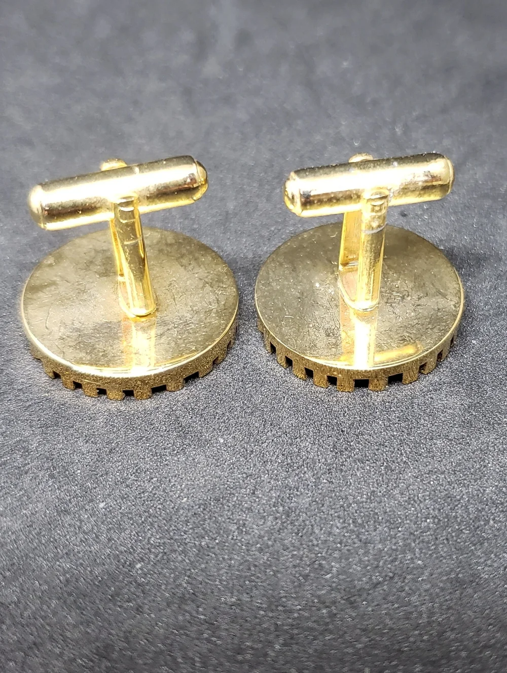 Gold-Tone Wood Inlay Cufflinks - Round Men's Accessory